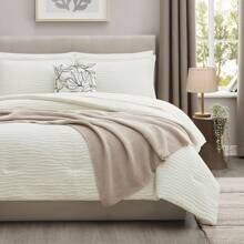 Comforter Set, Crinkle Design  Beddding, Minimalist Bed Set With Modern Comforter & Shams - 乳白色 - 查看 3