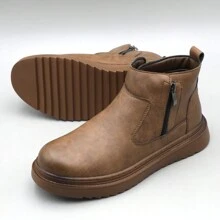 Męskie okrągłe buty Chelsea Boots Buty Gruba podeszwa Zimowe buty outdoorowe, czarne buty Botki, brązowe buty zimowe