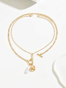 Dây chuyền phong cách phương Tây có móc khóa nhiều lớp có thể điều chỉnh, Bộ dây chuyền mặt dây chuyền thời trang dành cho nữ - Vàng - Xem 3