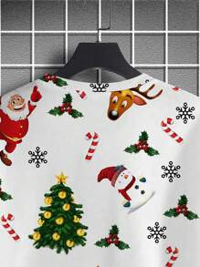 Men's Cartoon Christmas Element Print Round Neck T-Shirt - White - View 3