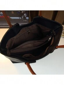 大容量女士手提包欧美时尚单肩包办公室通勤包复古风 - 黑色 - 查看 9