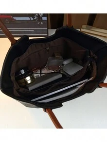 大容量女士手提包欧美时尚单肩包办公室通勤包复古风 - 黑色 - 查看 8