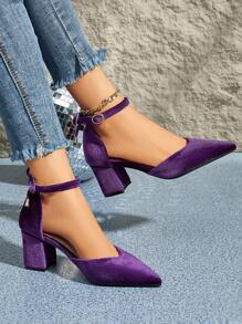 2025秋冬新款女士尖头绒面革镂空蝴蝶结高跟鞋，粗跟百搭日常通勤办公鞋，时尚优雅镂空鞋，大码，优雅，女士高跟鞋，优雅