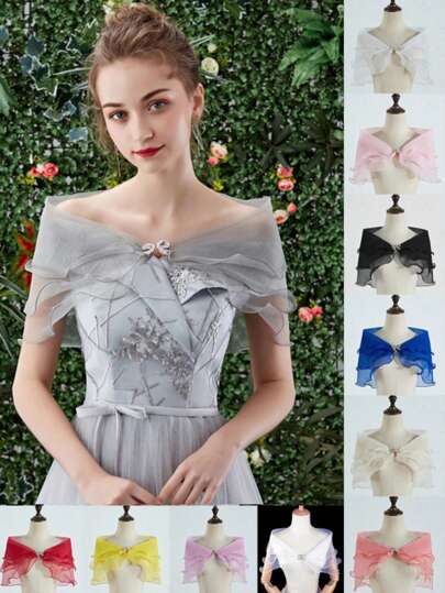 女士多层披肩，新娘手臂遮盖披肩，优雅婚纱罩衫，单领披肩，适合婚礼、派对、宴会等场合，优雅装饰配饰，秋季时尚