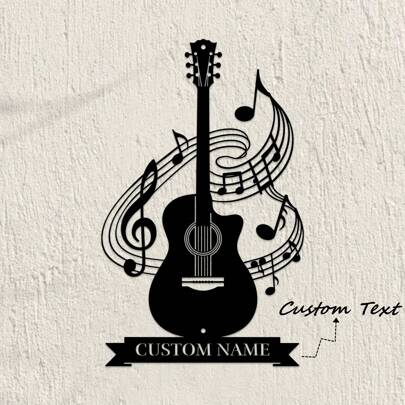 1 pieza Cartel de pared de metal personalizable con diseño de guitarra - Estilo contemporáneo, sin necesidad de electricidad, para colgar en la pared, decoración de metal multiusos para estudio de música, opción de texto personalizado - Logotipo de metal con tema musical, logotipo de banda de guitarra eléctrica, letrero de arpa, regalo perfecto para entusiastas de la música - Adornos, decoración del hogar, decoración de pared, decoración de habitación, decoración de sala de estar, decoración de dormitorio, decoración de baño, decoración de cocina, decoración de la casa, regalos personalizados, regalos personalizados, decoración de jardín al aire libre