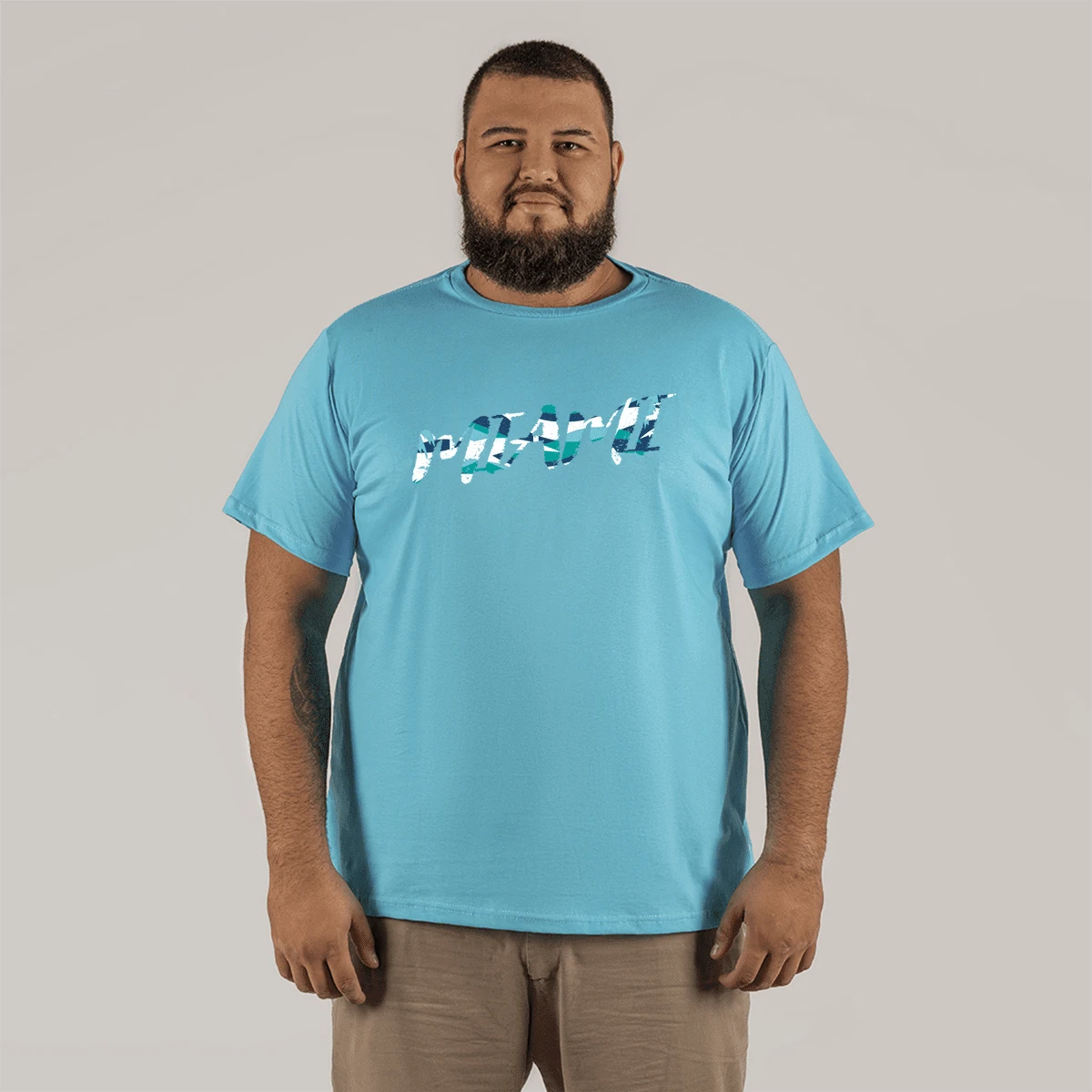 Miami Flors Streetwear Plus Size T-Shirt With Large Shape 30.1 Combed Cotton - Màu xanh nhạt - Xem 1