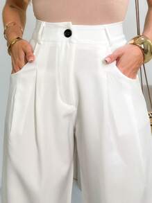 Louis Marrant Women's Wide Leg Pants With One Button, Open Zipper And Front Pocket - trắng - Xem 2