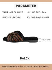 Women's Colorful Rhinestone Flat Sandals, Summer Casual Black Suede Slippers Valentines