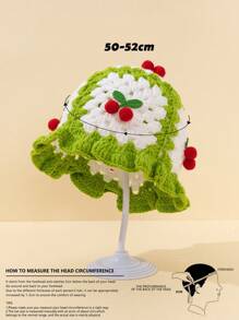 1 件女童冬季樱桃针织镂空保暖帽，时尚手工针织樱桃无檐小便帽适合 3-8 岁 - 1PC - 查看 12