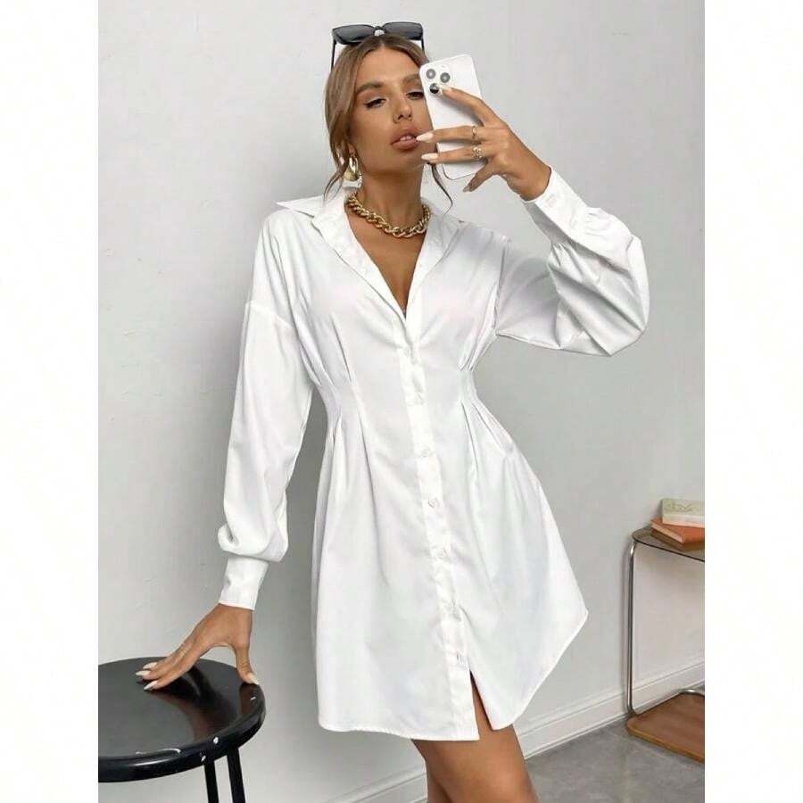 Vestido estilo Camisa corto para dama - Blanco - Ver 1