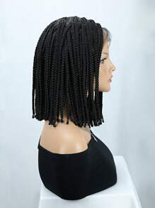 14英寸黑色混色波波辫蕾丝前假发，带婴儿发的合成编织蕾丝假发，女士款