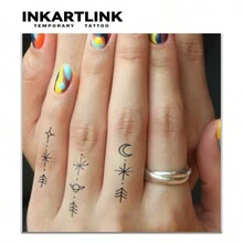 INKARTLINK 革命性技术纹身、半永久纹身、微图案、可爱图案、星星、太阳、月亮、心形、逼真纹身、心形纹身、临时纹身、假纹身、防水、真实纹身外观、小众设计纹身、果汁纹身、植物纹身 - 黑色 - 查看 2