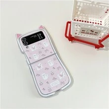 Ốp lưng bảo vệ điện thoại họa tiết tai mèo dễ thương tương thích với điện thoại có thể gập lại Galaxy Zflip thế hệ thứ 5/6, vừa vặn với Zflip 3/4 có dây đeo cổ tay - Hồng - Xem 2