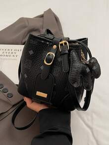 1 件小熊印花斜挎包水桶包纹理单肩女包新款通勤篮包日常百搭时尚休闲 - 彩色 - 查看 7