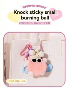 彩色链条毛绒公仔吊坠，手机饰品 - 淺藍配色 - 查看 2