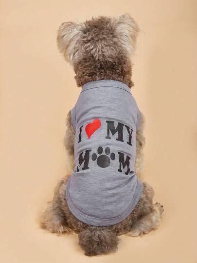Chaleco de verano ligero para mascotas, de unicolor con texto en inglés "I LOVE MOM", transpirable para Pomerania y Bichón Frisé