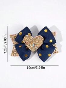 2pcs Navy Blue Hair Clips With Gold Polka Dot Pattern, Shiny Sequin Hair Clips With Gold Heart, Suitable For Girls And Teenagers - Navy Blue - View 7