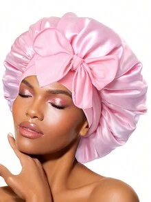 1 件奢华丝绸帽，可调节领带 - 轻质护发帽，确保夜间舒适、护发和淋浴 - 适合男士和女士，长帽，大床丝绸帽，睡眠用丝绸发帽，可调节粉色帽子，女士睡帽，自然卷发。 - 彩色 - 查看 2