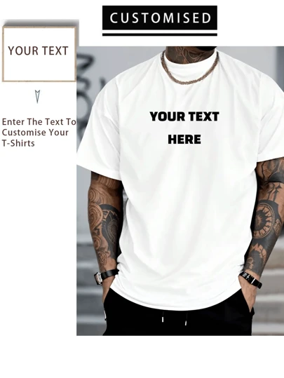 Customized Boyfriend Style Men's Personalized Print T-Shirt Fashion Casual Loose Tee Design Your Own T-Shirt By Adding Your Text (Logo For Couples, Family, Pets, Gifts, Husband Or Boyfriend. ),Customized Men Active Tops,Easy Comfort,Sports & Outdoor,Season Picks,Personalized Comfortable Casual Loose Fit T-Shirt