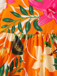 Girls' Soft & Comfortable Loose Fit Printed Sleeveless Dress, Fashionable & Minimalist, Summer - Coral Orange - View 4