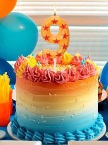 橙色星星数字0-9游戏和卡通主题生日派对蛋糕装饰蜡烛 - 彩色 - 查看 8