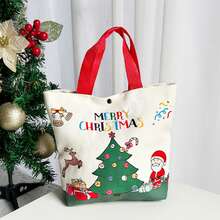 Christmas Canvas Tote Bags Cute Santa/Tree Pattern Reusable Goody Bags With Handle - Red - View 2