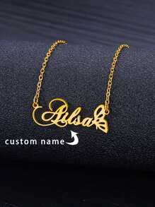 Customized Butterfly Name Necklace For Girl, Stainless Steel Personalized Pendant Charm Necklace, Unique Gift For Valentine's Day, Mother's Day,Multi-Functional,Ornamental,Engraved,Letter,Stylish,Baby Fashion,Modern,Unique,Customized,Baby Gifts,Cutebaby,Ideal Gifts For Him,Ideal Gifts For Her,Family,Friends,Daughter,Son,Her,For Children's Day - Multicolor - View 2