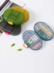 1 件便携式翻盖药丸收纳盒，带隔层，大容量，塑料旅行药盒 - 彩色 - 查看 2