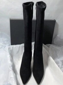 女士高跟过膝长靴，新款秋冬绒面革弹力修身尖头粗跟过膝长靴，性感猫跟靴，派对靴