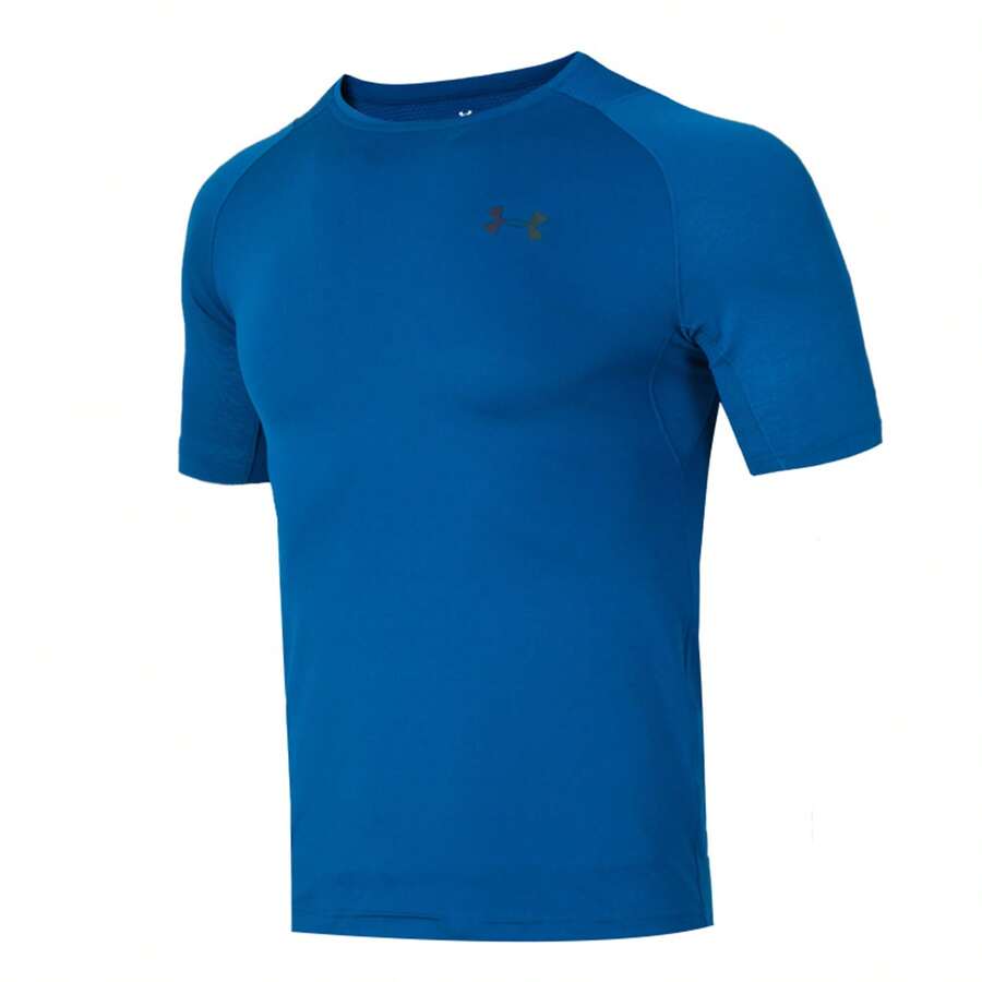 Under Armour Áo thun nam cổ tròn tay ngắn phong cách bạn trai, thời trang tối giản, nhẹ, thoáng khí, thể thao, thường ngày, dáng ôm, ưu tiên chọn size lớn hơn một cỡ - Màu xanh lam - Xem 1