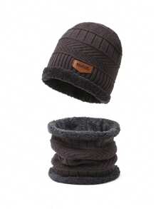 1Pc Casual Knitted Fabric Hat With Neck Warmer For Men, Winter Outdoor Riding Thick Fleece Balaclava Cap Beanie Fall Outfit - Multicolor - View 14