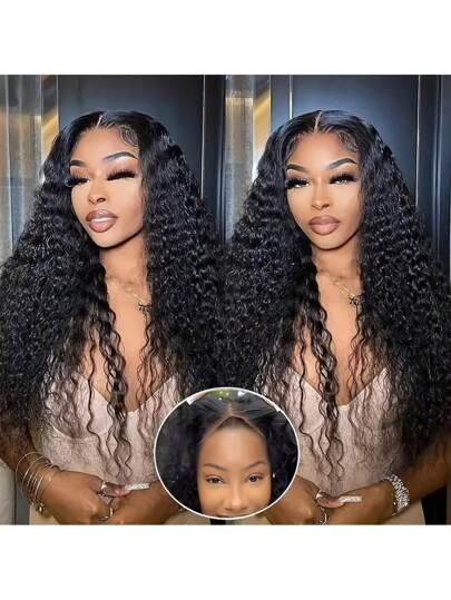 34 英寸 13*4 前蕾丝假发 人发 自然色 水波头发 透明蕾丝 预提取发际线 婴儿头发周围 女士无胶人发假发 无胶假发 8-34 英寸