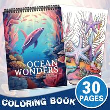 Ocean Wonders Coloring Book For Adults - 30 Page Drawing Book For Art Therapy, Relaxation & Stress Relief – Large Size, Single-Sided Prints, Spiral Bound - Perfect Christmas & Birthday Gift Back To School,Mother's Day,Mom's Gift,Back To School,School Supplies