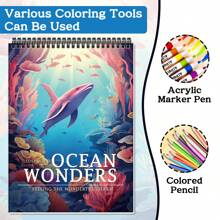 Ocean Wonders Coloring Book For Adults - 30 Page Drawing Book For Art Therapy, Relaxation & Stress Relief – Large Size, Single-Sided Prints, Spiral Bound - Perfect Christmas & Birthday Gift Back To School,Mother's Day,Mom's Gift,Back To School,School Supplies