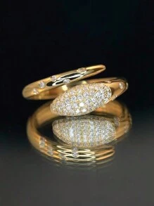 1pc Elegant INS Style 18K Gold Plated 925 Sterling Silver Cubic Zirconia Snake Ring, Adjustable For Women, Suitable For Daily Wear, Festival & Party, Jewelry Gift - Gold - View 1