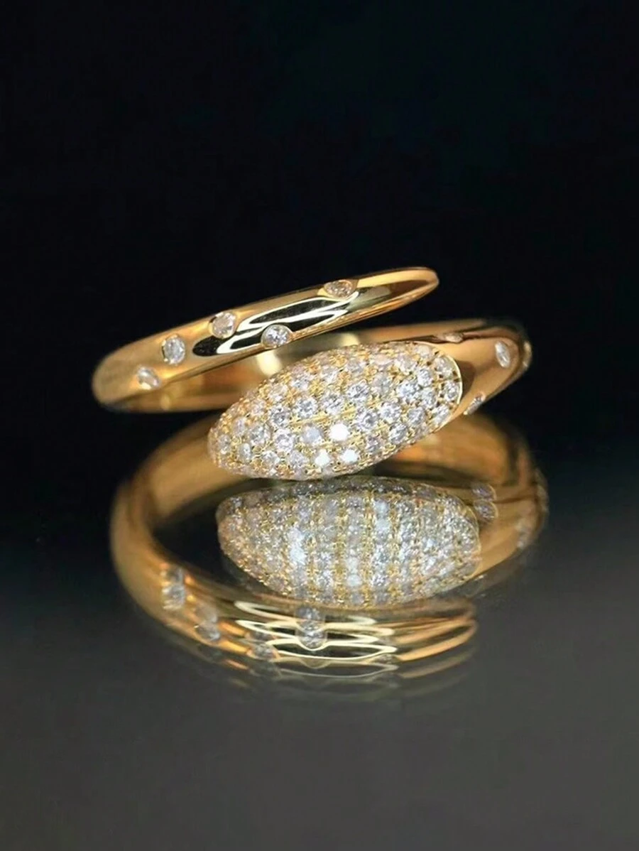 1pc Elegant INS Style 18K Gold Plated 925 Sterling Silver Cubic Zirconia Snake Ring, Adjustable For Women, Suitable For Daily Wear, Festival & Party, Jewelry Gift - Gold - View 1