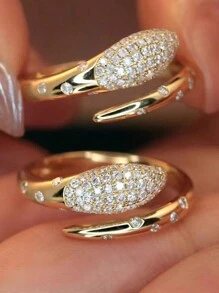 1pc Elegant INS Style 18K Gold Plated 925 Sterling Silver Cubic Zirconia Snake Ring, Adjustable For Women, Suitable For Daily Wear, Festival & Party, Jewelry Gift - Gold - View 4