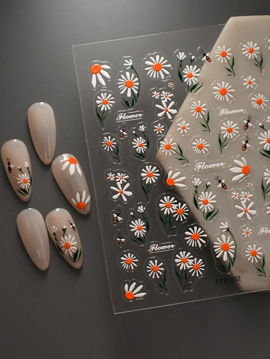 1张5D雏菊美甲贴纸，天使丘比特图案，自粘滑块，DIY指甲油美甲贴纸 - 彩色 - 查看 1