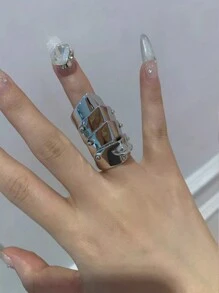 朋克摇滚情侣盔甲戒指，多层可调节开口土星形状戒指，时尚