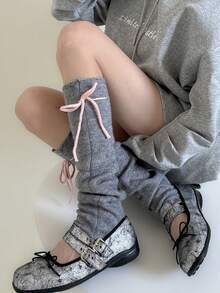 1 双女式蝴蝶结护腿套，宽松针织护腿套，韩版 - 彩色 - 查看 1