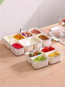 1pc Portable Food Container With Handle And Lid, Divided Airtight Meal Prep Storage Box For Refrigerator, Suitable For Kitchen Food, Meat, Vegetables, Fruits, Outdoor Picnic, Camping, Lunch Box - White - View 5