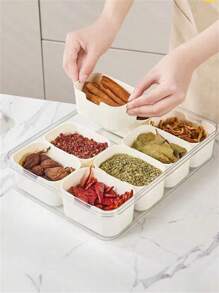1pc Portable Food Container With Handle And Lid, Divided Airtight Meal Prep Storage Box For Refrigerator, Suitable For Kitchen Food, Meat, Vegetables, Fruits, Outdoor Picnic, Camping, Lunch Box - White - View 8