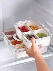 1pc Portable Food Container With Handle And Lid, Divided Airtight Meal Prep Storage Box For Refrigerator, Suitable For Kitchen Food, Meat, Vegetables, Fruits, Outdoor Picnic, Camping, Lunch Box - White - View 4