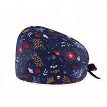 1pc Women Mountain & Water Print Cartoon Graffiti Polyester Printed Scrub Cap, Four Seasons Medical Worker Cap For Doctor, Nurse, Beauty Salon, Veterinary, Anti-Bacterial Dust Free Halloween