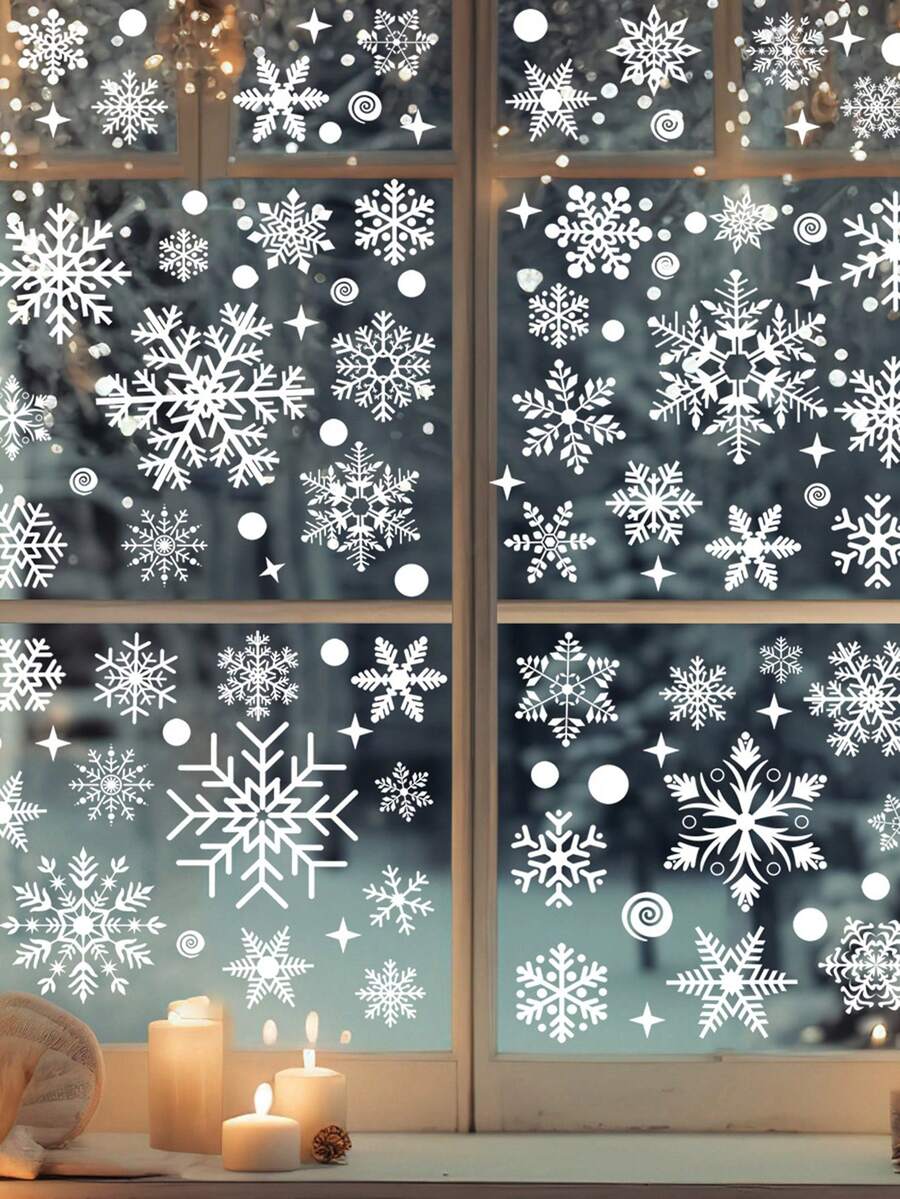 4 件装圣诞白色老人雪花静态窗贴派对窗户玻璃门背景装饰 - 彩色 - 查看 1
