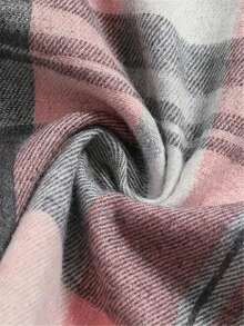 Plus Size Women's Classic Plaid Collar Long Sleeve Shirt - Pink - View 3