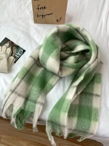 1 chiếc khăn choàng thời trang dày mềm mại sọc nhiều màu cho mùa thu/đông dành cho các cặp đôi, khăn choàng ngoài trời ấm áp, dài thanh lịch, thích hợp làm quà tặng, siêu dài - màu xanh lá - Xem 6