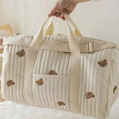 2024 Ny koreansk broderad resväska, stor kapacitetsbagageväska, lätt förvaringshandväska axelväska Boston-väska med björndesign för skolan, skoltillbehör, skolgrejer
