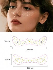 1 包 2 件时尚防水金属纹身贴纸，雀斑设计，适用于摄影化妆道具 - 金色 - 查看 4