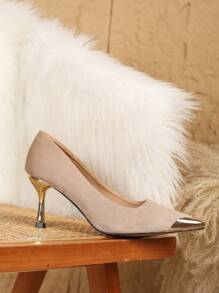 全新时尚女式中跟尖头舒适时尚百搭高跟鞋 - 杏色 - 查看 6